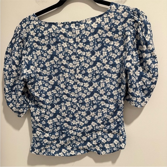 Reformation Madeline Floral Puff Sleeve Blouse Raquel Blue White Size 4 - Picture 7 of 9